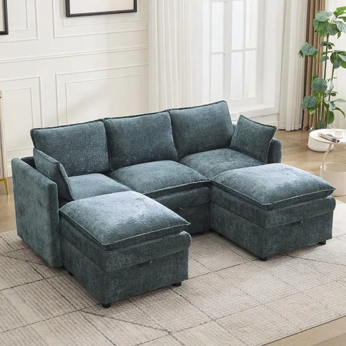 Vista 38 de 80" Cloud 3 Seater Sectional Modular Couch with Storage, Upholstered Storage Sofa Modern Couch Deep Seat, Chenille Convertible Sofa Comfy Couches