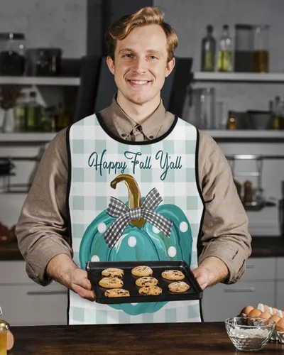 Vista 5 de Halloween Cobbler Aprons with 2 Pockets for Women Men, Orange Black Moon Bat Skull Pumpkin Haunted-House