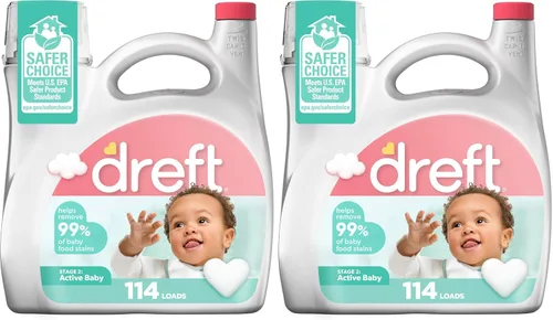Vista 9 de Dreft Active Baby - Detergente líquido para ropa, ayuda a eliminar el 99% de las manchas de alimentos para bebés, hipoalergénico, paquete de 2, 32