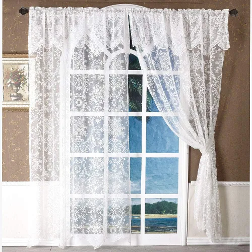 Vista 12 de WUBODTI Cortinas de encaje blanco de 72 pulgadas con cenefas, 2 paneles, cortinas transparentes bordadas florales con bolsillo para barra, cortina