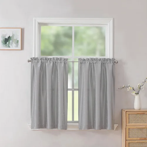 Vista 92 de Chyhomenyc Uptown - Cortinas negras de 24 pulgadas de largo, 2 paneles, cortinas cortas de seda sintética para oscurecer la habitación, cortinas
