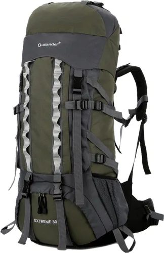 Mochilas de marco interno 80L con cubierta de lluvia Mochila de senderismo al aire libre Bolsa de trekking impermeable, Verde militar, Mochila de