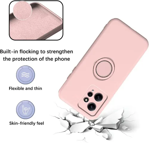 Vista 5 de Funda compatible con Redmi Note 12 4G con soporte de anillo rosa, funda para teléfono Xiaomi Redmi Note 12 4G, funda de silicona líquida con forro
