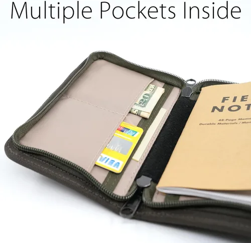 Vista 3 de diodrio Funda para cuadernos Field Notes de 3.3 x 5.5, diario de bolsillo con soporte para bolígrafo, cubierta con cremallera resistente al agua