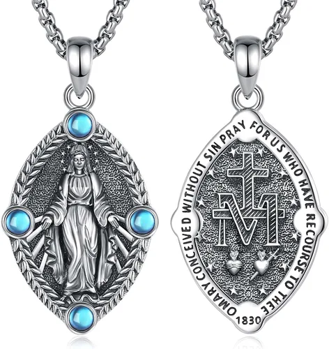 Vista 19 de EUDORA Medalla de plata de ley S925 con collar de San Patrono para mujeres A01-Saint Benedict Medalla