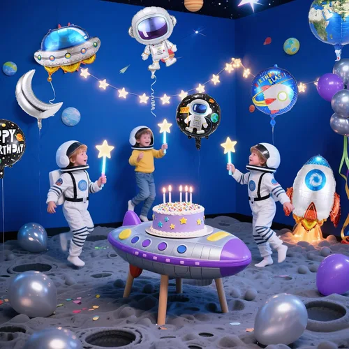 Vista 5 de 9 globos espaciales, globos de cohete de astronauta Decoraciones de fiesta temática de planetas, para fiestas de cumpleaños