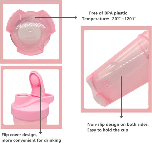 Vista 3 de Shaker Bottle - Vaso para batido de proteínas y botella agitadora de 16 onzas16.9 fl oz con bolas batidoras, juego de botellas mezcladoras