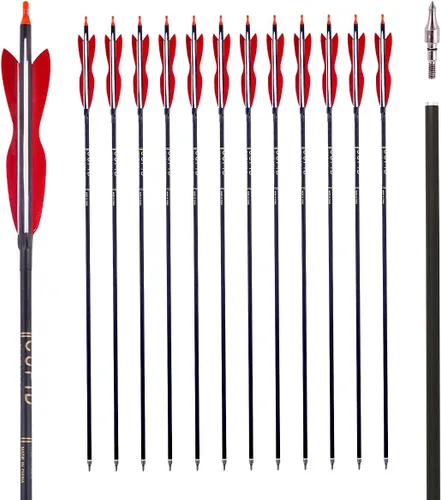 Vista 10 de LWANO Flechas de caza de carbono de 31 pulgadas, flechas de práctica con plumas de pavo de 5 pulgadas, 500 para arco recurvo y arco compuesto