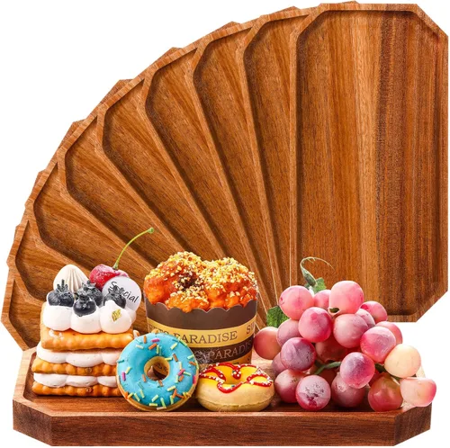 Dandat Paquete de 12 platos de madera de acacia a granel, bandeja rústica de 10 x 5 pulgadas, bandeja rectangular de charcutería, plato de queso