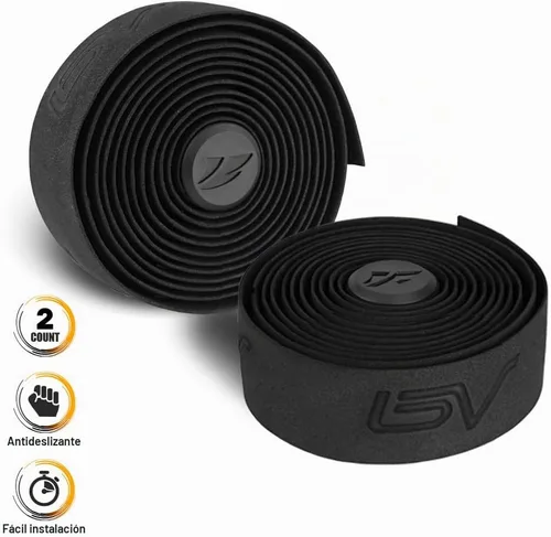 Vista 5 de Cintas de manillar para bicicleta de carretera BV EVA, cinta de barra de bicicleta, envoltura de manillar para ciclismo – 2 rollos Negro