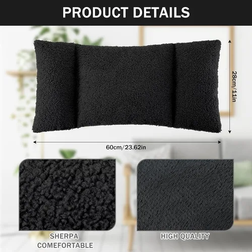 Vista 2 de Queekay Almohada de apoyo lumbar de forro polar de 3 secciones, silla de oficina para soporte de espalda, cómodo cojín lumbar para asiento de Negro