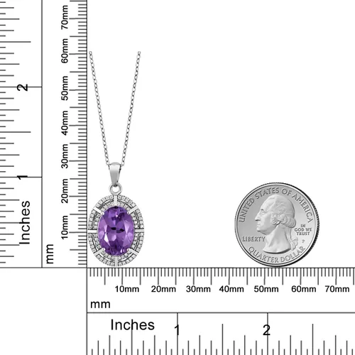 Vista 44 de Gem Stone King Collar con halo de dos filas de 5 a 10 quilates con piedra natal ovalada de 0.55 x 0.39 pulgadas en plata de ley 925 Collar