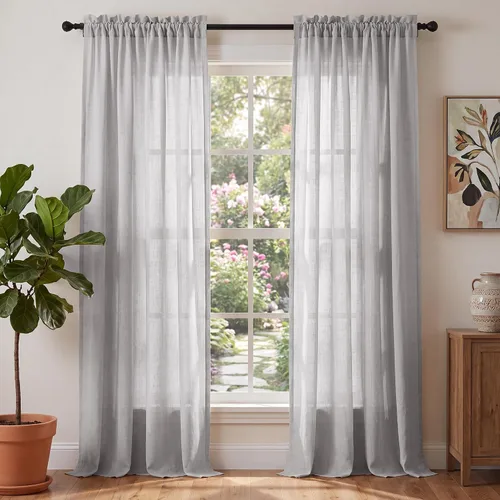 Vista 15 de PrinceDeco - Cortinas de lino de 63 pulgadas de largo para sala de estar, gruesas, de arpillera, con bolsillo para barra, cortinas para ventanas