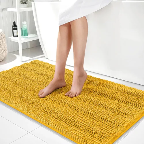 Vista 291 de OLANLY Alfombras de Baño Gruesas de 47 x 20 pulgadas, Extra Suaves Absorbentes de Chenilla a Rayas, Respaldo de Goma, Lavables y Secables a Máquina