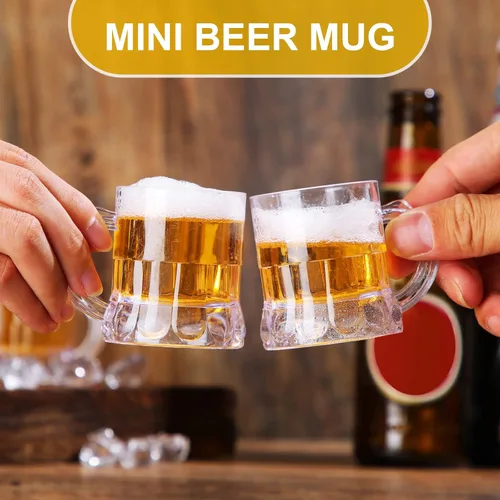 Vista 4 de Yinder 50 vasos de cerveza de 2 onzas, mini vasos de chupito de plástico, base pesada, vasos de degustación de cerveza reutilizables, pequeños vasos