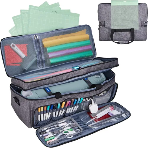 NICOGENA Estuche de transporte de doble capa con bolsillo para tapete para Cricut Maker 4, Explore 4, múltiples compartimentos frontales grandes