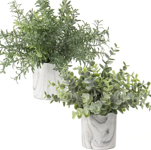 Vista 12 de Hollyone Plantas artificiales de interior, mini plantas artificiales de plástico, plantas verdes pequeñas, plantas falsas de eucalipto decoración