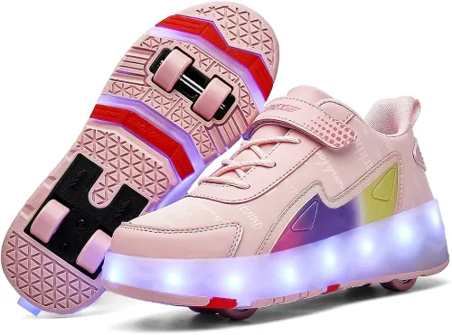 HHSTS Tenis de patinaje flash para niños y niñas, con 1116 modos de iluminación, 24 ruedas grandes resistentes, recargables por USB, transpirables,