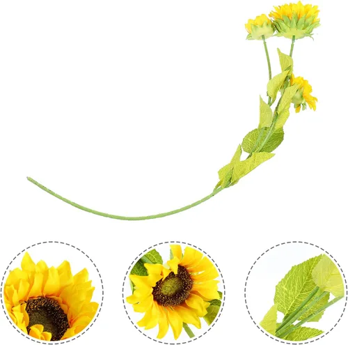Vista 4 de Happyyami Paquete de 2 flores artificiales de girasoles de plástico, decoración versátil para espacios al azar Amarillo