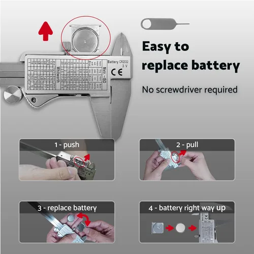 Vista 3 de Herramienta de medición de pinza digital de 6 pulgadas con pantalla LCD extra grande DCXD6-SS-54, micrómetro digital de pinza Vernier IP54, mide