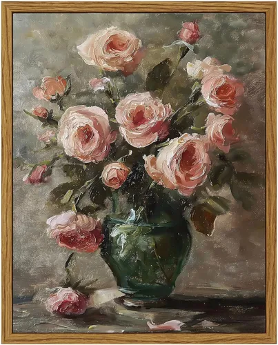 Arte de pared floral francés vintage con flores en jarrón, estampado botánico Moody, póster de país francés, naturaleza muerta, arte de pared de