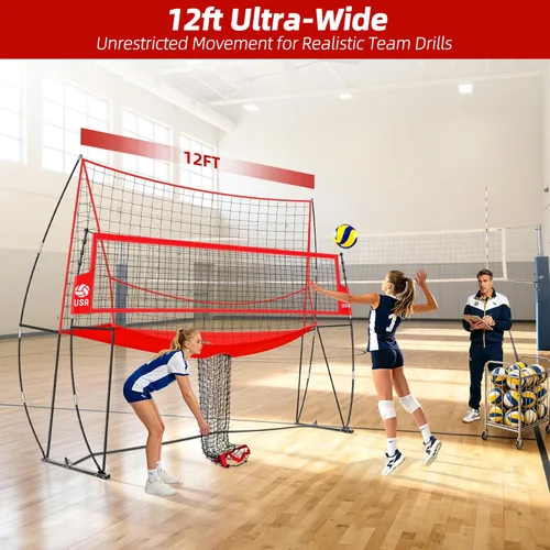 Vista 3 de 2-in-1 Volleyball Practice Net Station with Patented 5-Height (6'6'' to 8'), Heavy Duty Training System for Hitting Spiking Serving, Backyard Indoor
