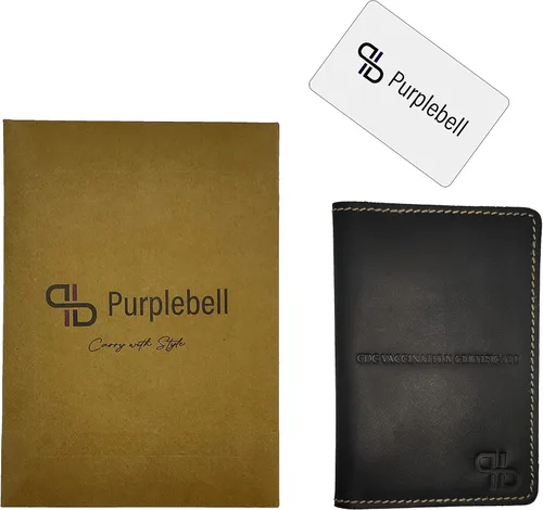 Vista 5 de Purplebell - Juego de tarjetero para pasaporte y vacuna, protector de pasaporte con ranura para tarjeta de vacunación CDC, funda de cuero real