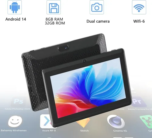 Vista 3 de CUPEISI Tablet Android 14, tableta de 7 pulgadas, 8 GB de RAM+32 GB de ROM/1 TB Tableta expandible, 1.6 GHz, procesador de cuatro núcleos, pantalla