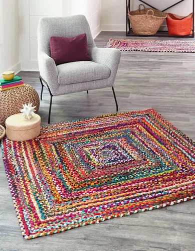 Vista 21 de Unique Loom Colección Trenzada Chindi - Alfombra de área (1 pie 2 pulgadas x 6 pies 1 pulgada, pasillo, multi/azul)