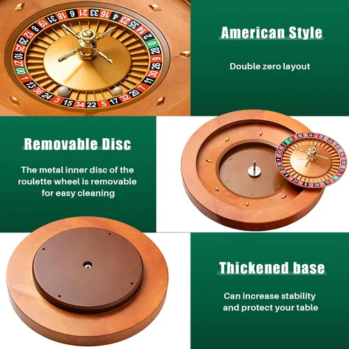 Vista 3 de Leyndo Rueda de ruleta de madera de 20 pulgadas con 4 bolas de ruleta, rodamientos de precisión de grado casino, ruleta, mesa giratoria