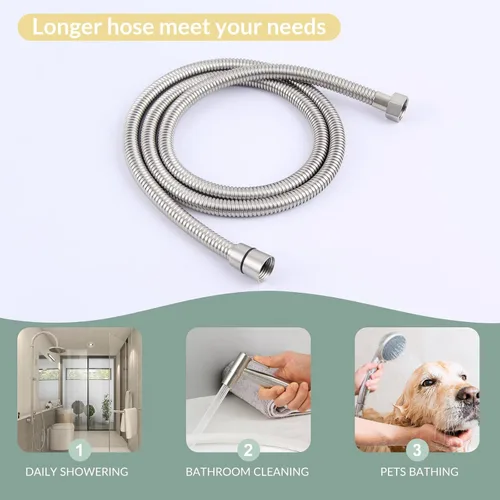 Vista 4 de APLusee - Manguera de ducha flexible de 59 pulgadas, tubo de ducha de acero inoxidable 304 con conector giratorio de latón, pieza de repuesto