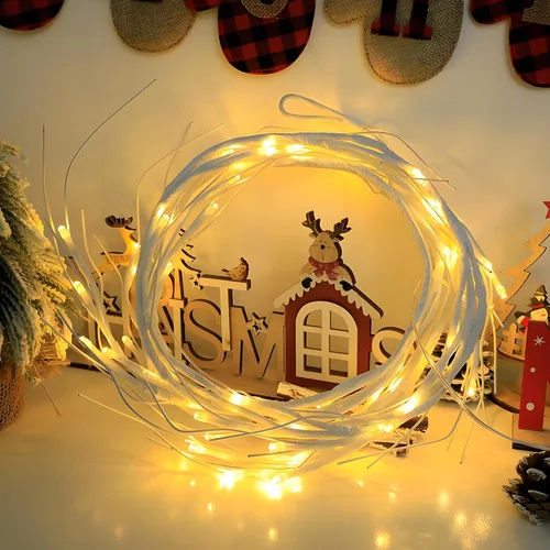 Vista 8 de Guirnalda de abedul iluminada de 6 pies, 48 luces LED, funciona con pilas con temporizador para decoración de mesa de chimenea de Navidad, uso