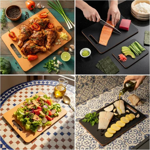 Vista 3 de Juego de tablas de cortar de madera maciza, 3 cucharas de madera para cocinar y 1 tabla de cortar de madera natural para cocina, apta