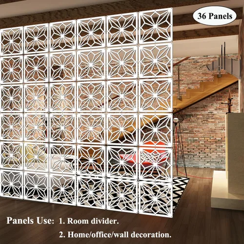 Vista 3 de Paneles divisores de habitación colgantes, 10 paneles de pantalla de madera y plástico, división de pared, decoración del hogar y la oficina