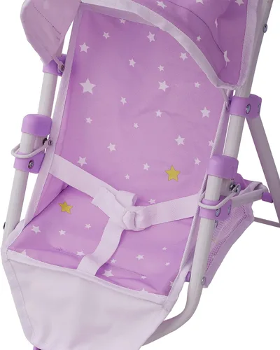 Vista 9 de Olivia's Little World Cochecito de bebé estilo jogging con toldo, cinturón de seguridad y espacio de almacenamiento, morado y blanco