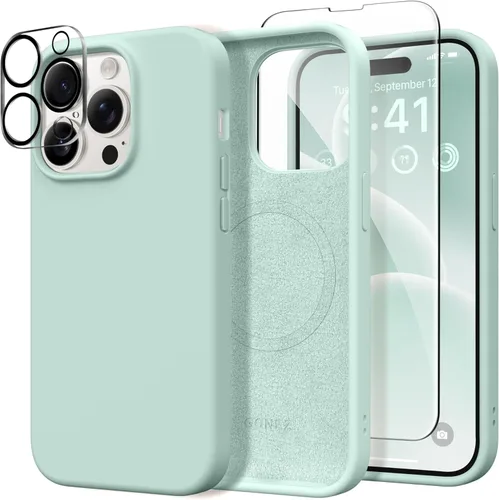 Vista 261 de GONEZ Funda magnética para iPhone 14, compatible con Magsafe, con protector de pantalla + protector de cámara, forro de microfibra antiarañazos