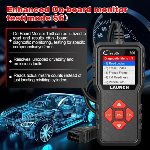 Vista 4 de LAUNCH Escáner Creader 300 OBD2, lector de código de falla del motor, compatible con flujo de datos de lectura, escáner para todos los coches