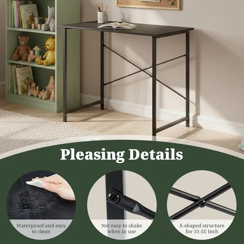 Vista 5 de Escritorio para computadora de 32 pulgadas, escritorio simple para oficina en casa, mesa de estudio, marco de metal resistente, escritorio MDF