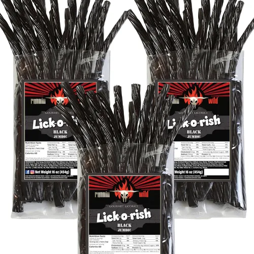 Caramelo de regaliz negro – Classic Gourmet Lick-o-rish | Sabor suave, masticable y audaz | Paquete a granel de 3 libras (3 bolsas resellables de 1