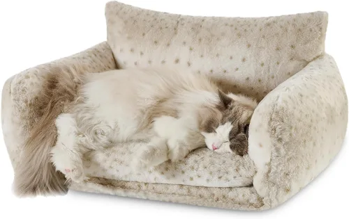 Vista 38 de Hollypet Cama para gatos, mullida, multifuncional, de doble capa, suave para mascotas, sofá ortopédico para gatos y perros pequeños, color beige