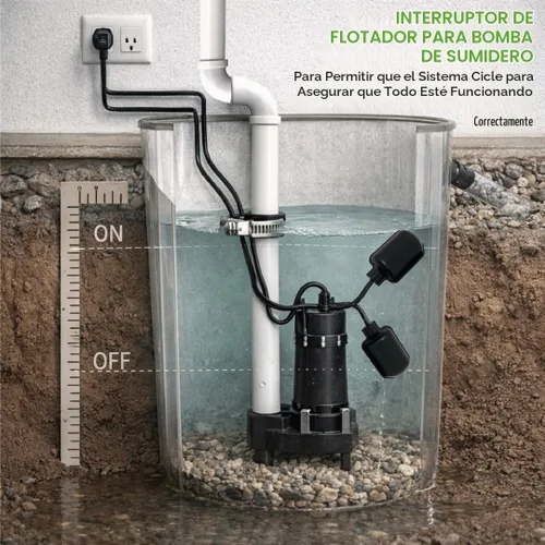 Vista 3 de PumpSpy Bomba de sumidero con interruptor flotante universal atado de repuesto con enchufe piggyback para aguas servidas, rendimiento confiable