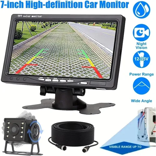 Vista 4 de Parking Camera 7inch HD Monitor with Night Vision Backup Camera Kit Heavy Duty for RVs Trucks Trailers Includes Lighter Adapter Cables