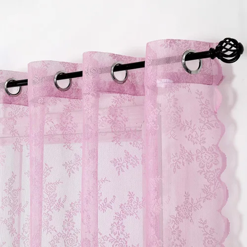 Vista 8 de Cortinas traslúcidas de encaje blanco para dormitorio, 55 x 54 pulgadas, paneles de cortina de encaje con rosas florales francesas duraderas
