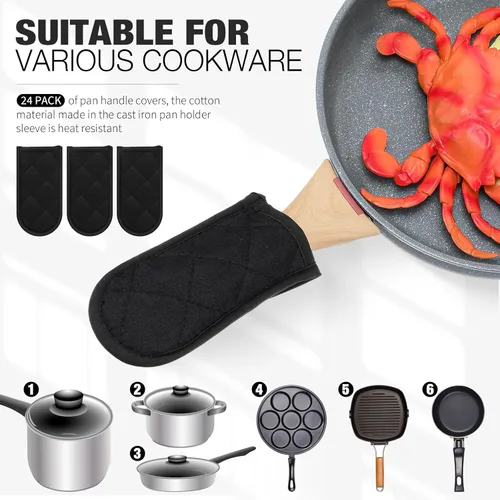 Vista 3 de Dandat Juego de 24 fundas de mango caliente para reemplazo diario, fundas de mango de bandeja de regalo, fundas resistentes al calor, funda de Negro