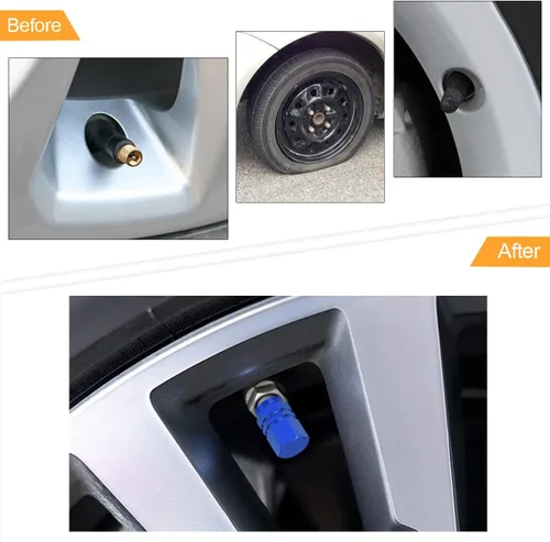 Vista 5 de Osilly Tapones de válvula de vástago de neumático de automóvil, 4 fundas de válvula de rueda de aluminio, protección de aire a prueba de fugas