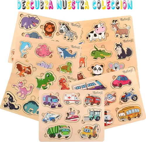 Vista 8 de Rompecabezas de madera para niños pequeños de 1 a 3 años - Juguetes educativos y de aprendizaje Montessori - Rompecabezas de madera para bebés de 1