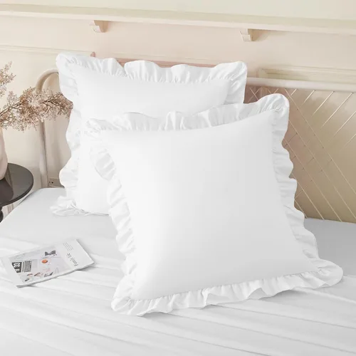 Vista 12 de KKJIAF Juego de 2 fundas de almohada con volantes de 18 x 18 pulgadas, fundas de almohada cuadradas beige con volantes, fundas de almohada