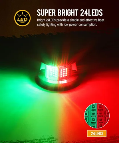 Vista 2 de Partsam 1 Uds. Luces de arco de barco marino, 24 luces LED de navegación roja y verde para buque, pontón, yate, skiff skeeter