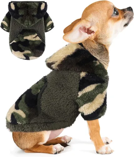 Vista 13 de Suéter para perro pequeño macho con capucha de forro polar de invierno, ropa cálida para cachorros, Chihuahua Teacup Yorkie, suave y elástico