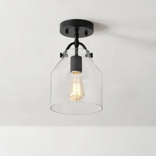 Vista 5 de GLOBE 66000080 - Lámpara de techo eléctrica de montaje empotrado de 1 luz, negro mate, pantalla de vidrio angular, accesorios de iluminación